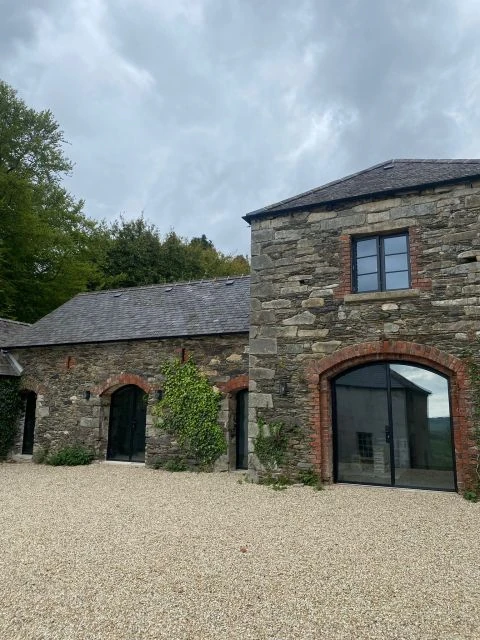 Bespoke RP Technik steel glazed arched doors and screens in a restored stone heritage building in Rathmines, Dublin, by IDS